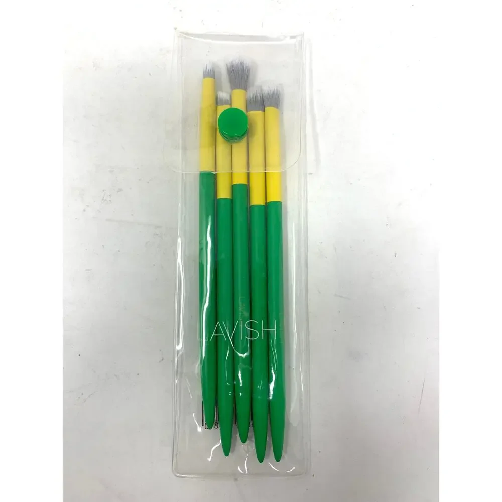 LAVISH Essential Eye Collection 5-Handcrafted Brushes Vegan Green/Yellow